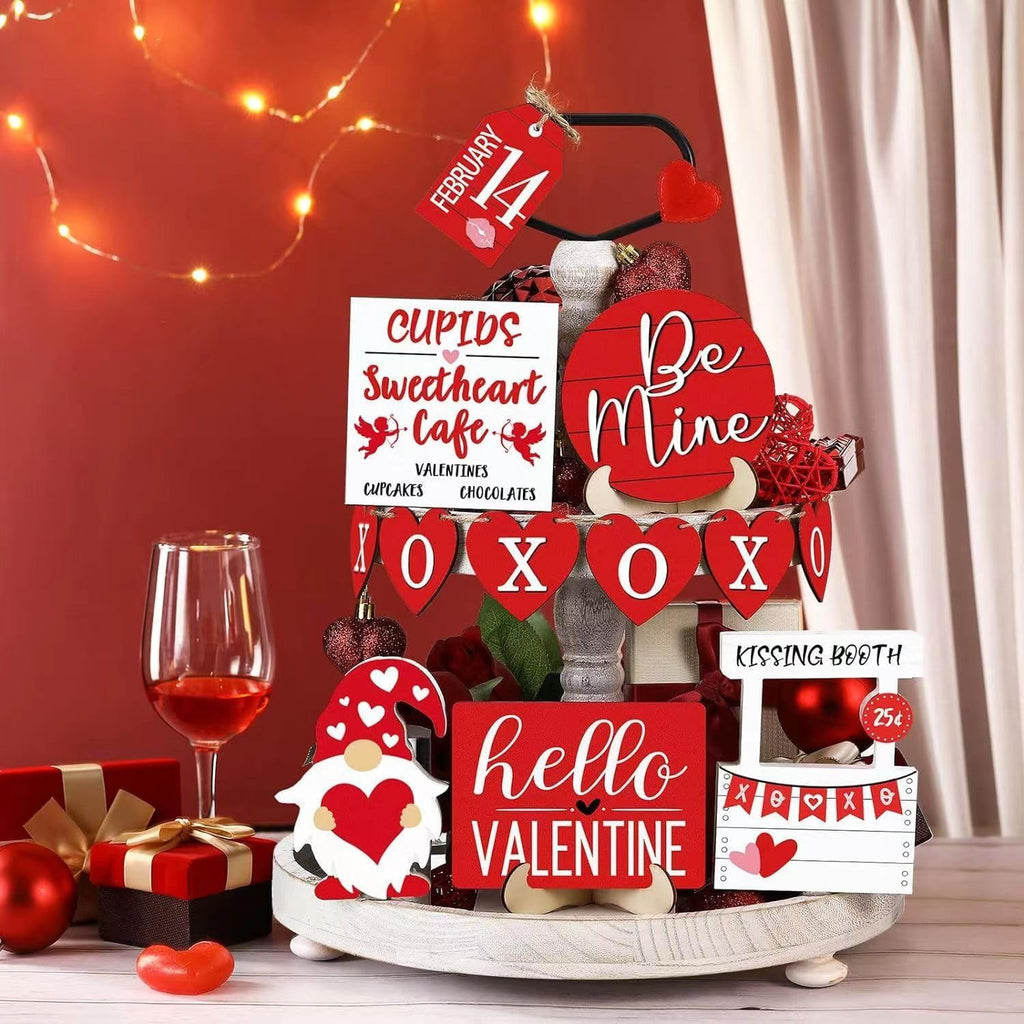 Valentine's Day Tiered Tray Decor Farmhouse Set Red7k