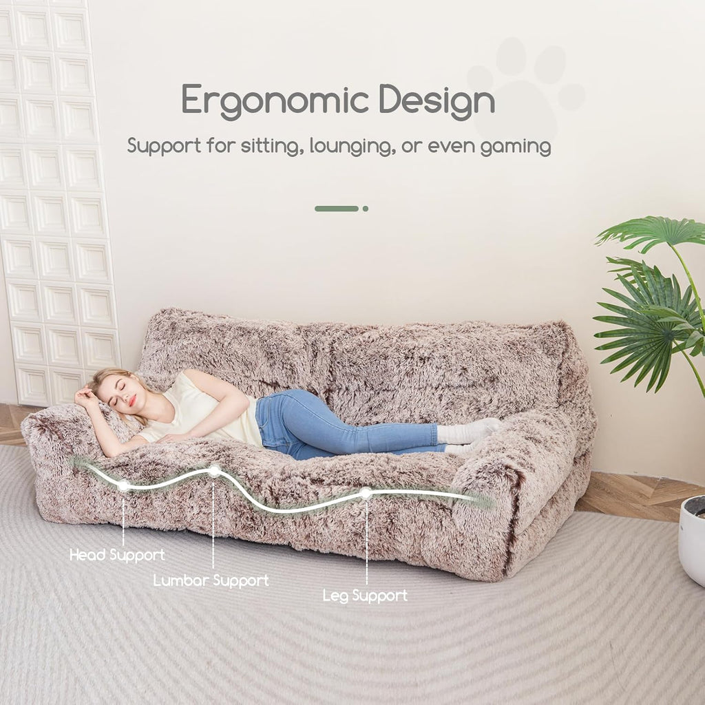 Giant Human Dog Sofa Bed, Comfy Floor Couch with Foam Support, Faux Fur Orthopedic Bed a7k