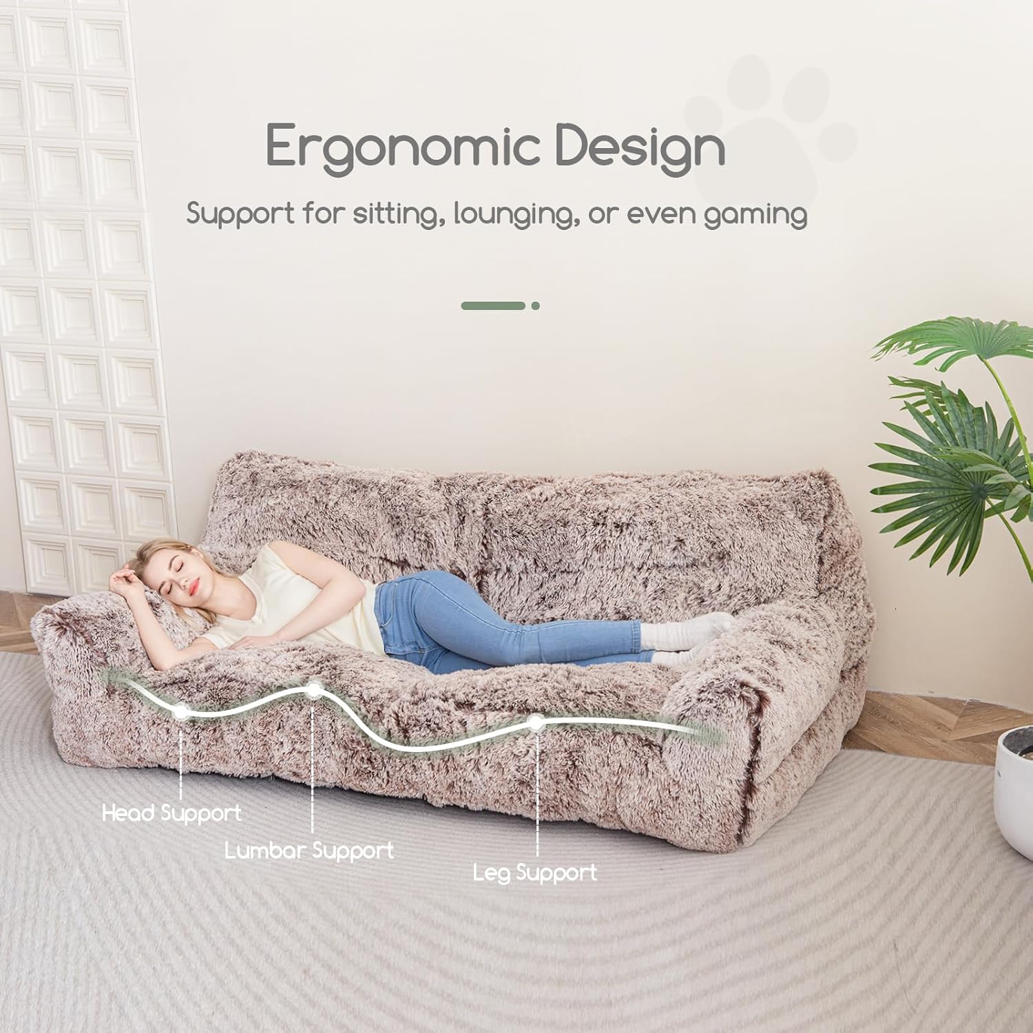 Giant Human Dog Sofa Bed, Comfy Floor Couch with Foam Support, Faux Fur Orthopedic Bed a7k
