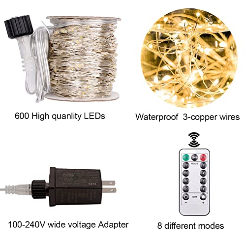 LED Fairy String Lights 66FT Waterproof Warm White 200 LED Remote Control a7