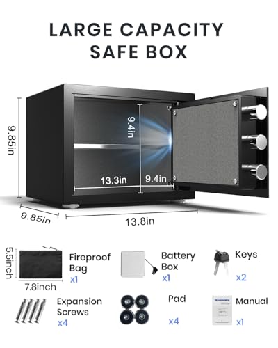 Biometric Fingerprint Home Safe Box with Fireproof Waterproof Bag a7k