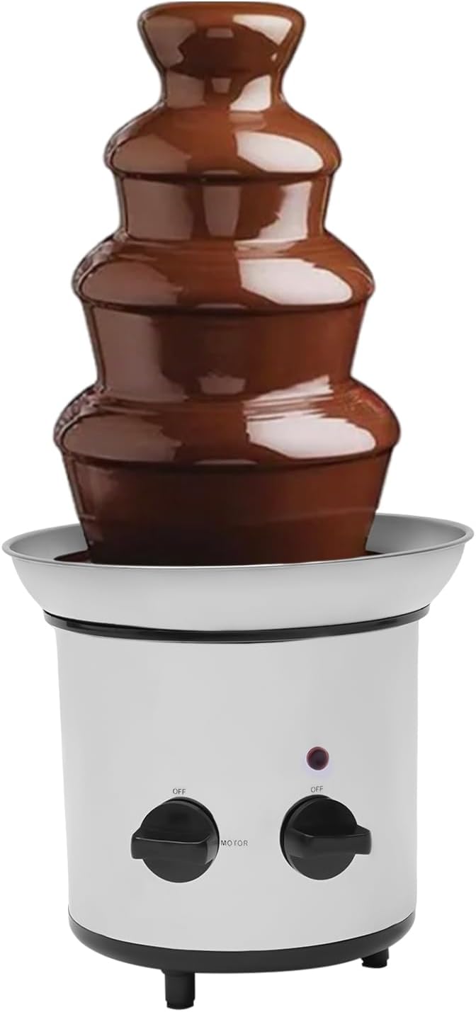 170W 4 Tier Electric Chocolate Fondue Fountain Machine for Parties Melts Cheese, Queso, Candy, and Liqueur Dip Strawberries, Apple Wedges, Vegetables, Stainless Fountain Set 18.5-Inches Tall