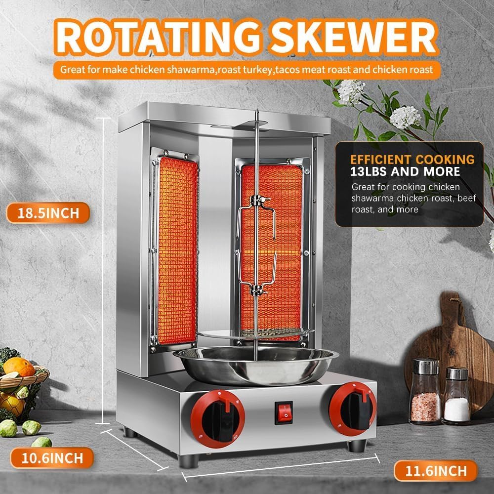 Shawarma Machine Gas Vertical Grill with 2 Burner and Meat Pan k7p
