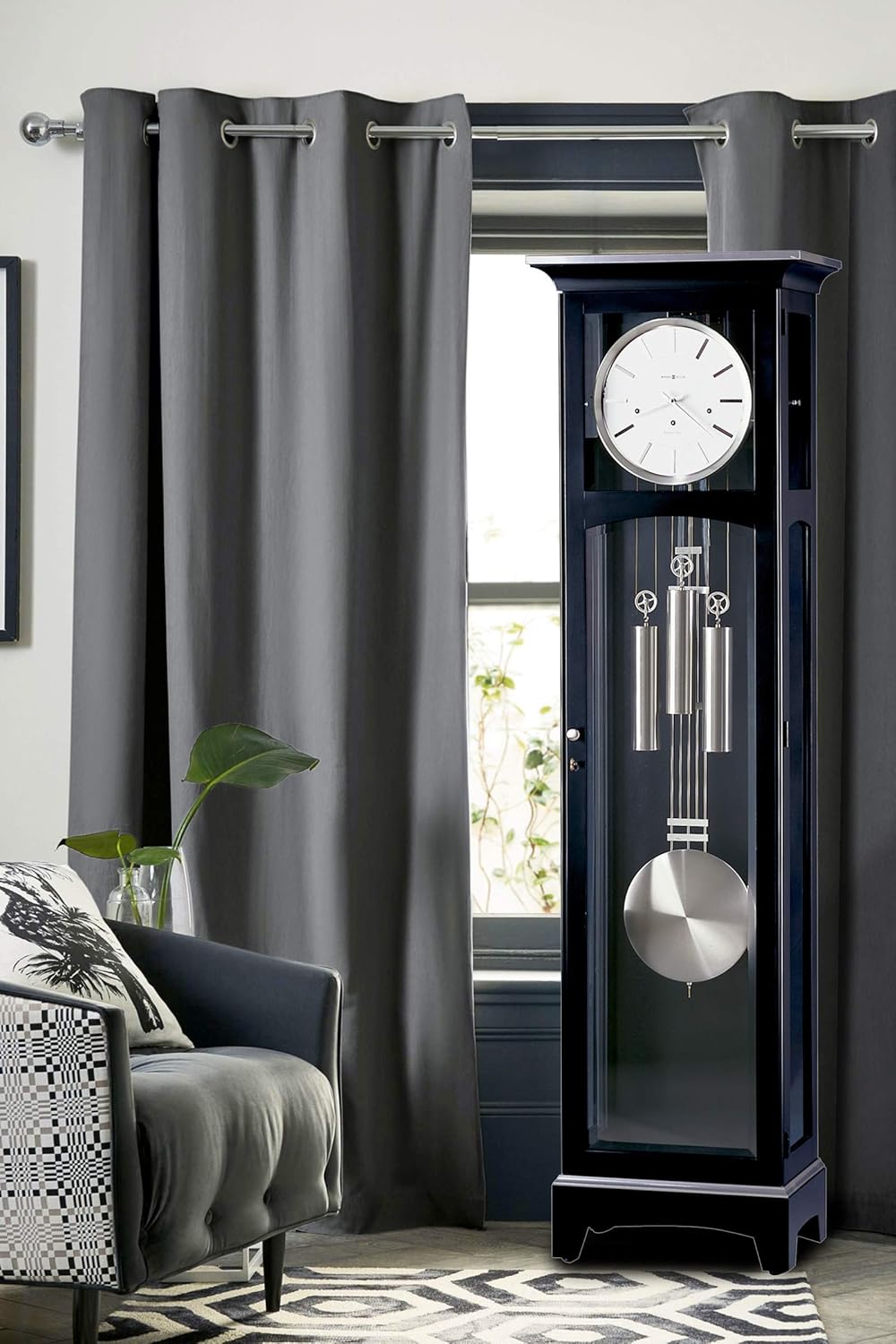 Floor Clock Black Satin Finish Vertical Grandfather Home Decor k7m