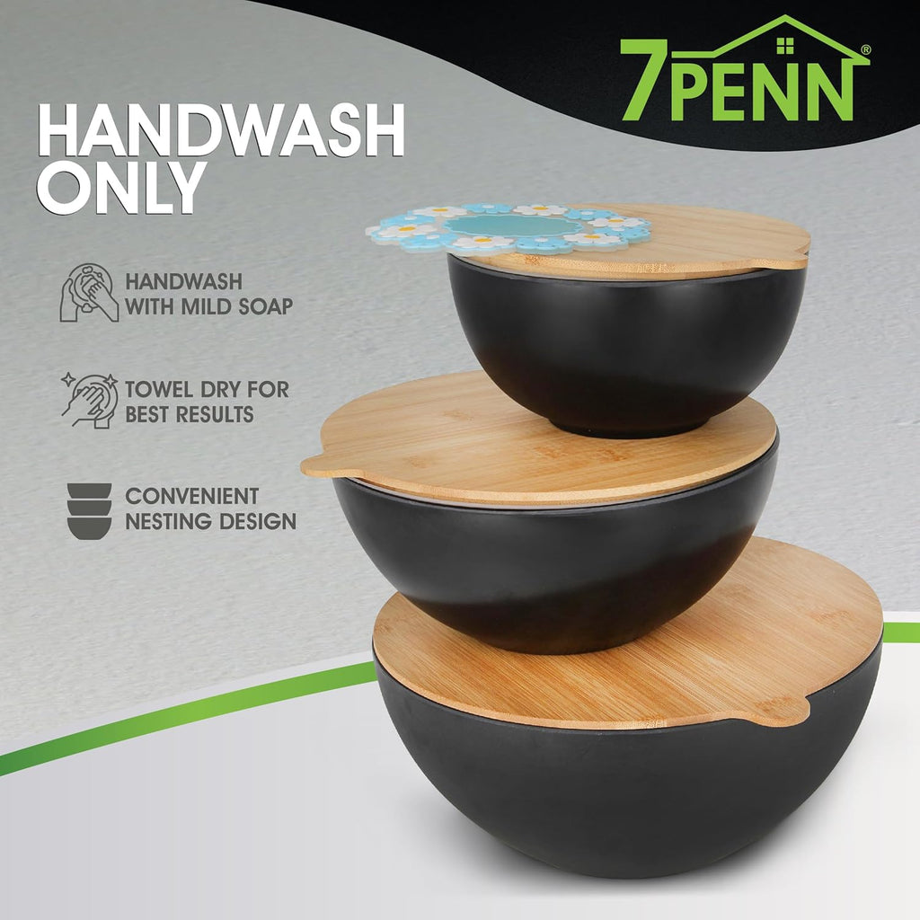Mixing Bowl Set with Lids 3 Piece Bamboo Fiber Nesting Bowls with Cutting Board Lids a7