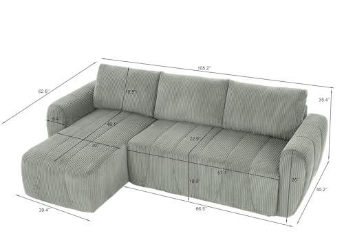 Modular Sectional Sleeper Sofa with Storage, Convertible L Shape Couch q7k