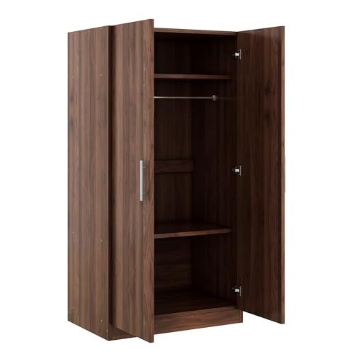 Wooden Wardrobe Closet with Shelves and Hanging Rail a7