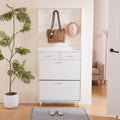Hommoo Multi-Functional Entryway Armoire - Wardrobe Closet with Drawers, Shelves, and Shoe Storage, Elegant White Design