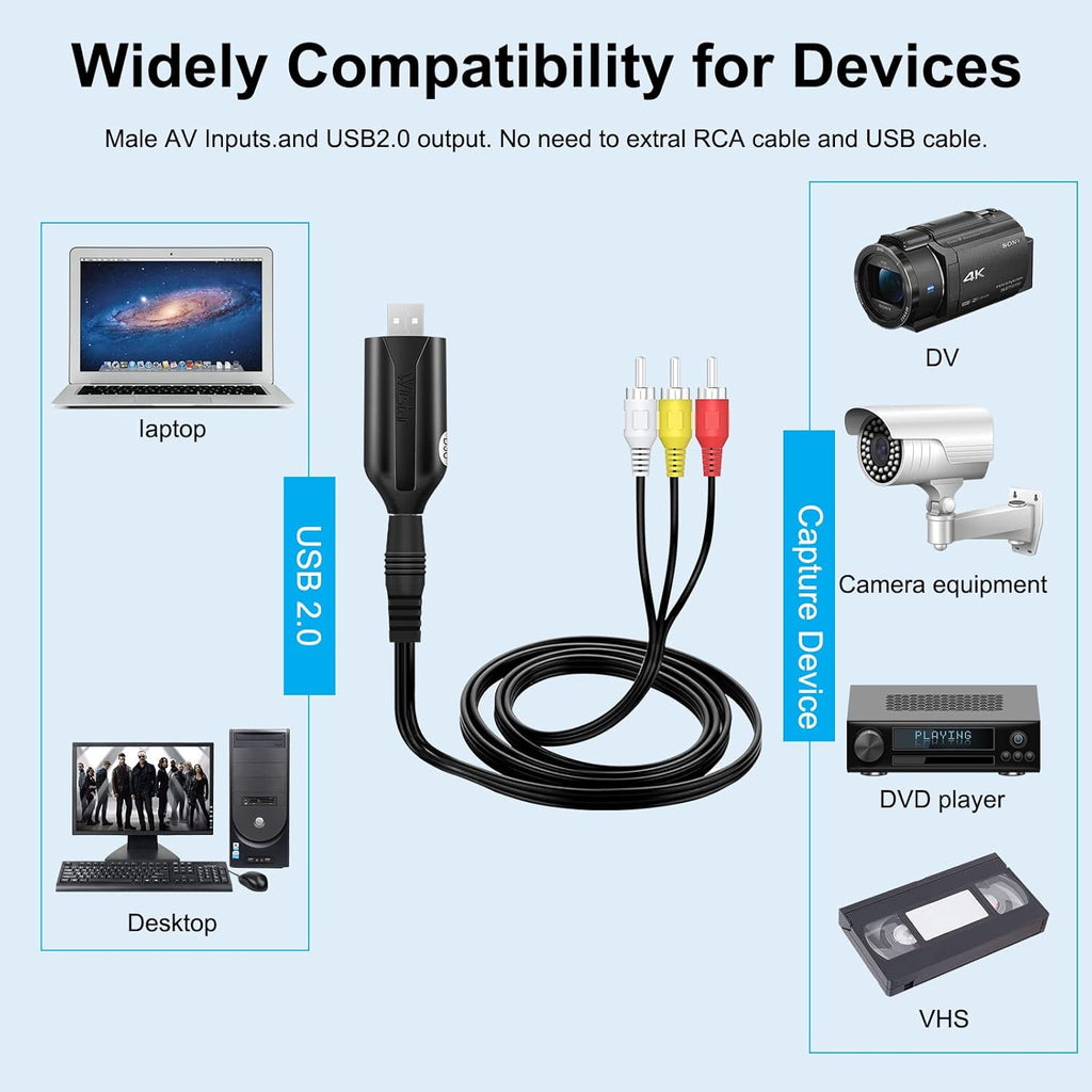 USB Video Capture Card Adapter for VHS to DVD Converter k7