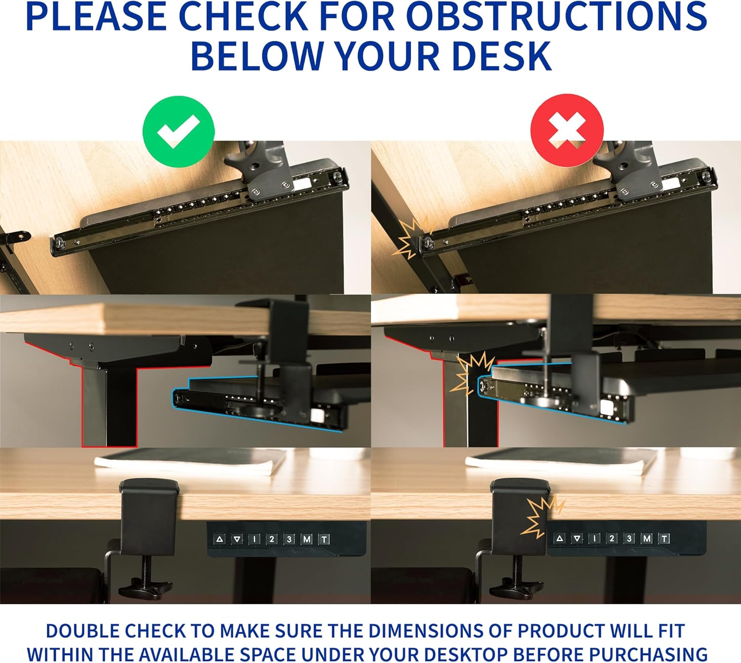 Adjustable Under Desk Keyboard Tray 27x11 Slide-Out Platform Black k7
