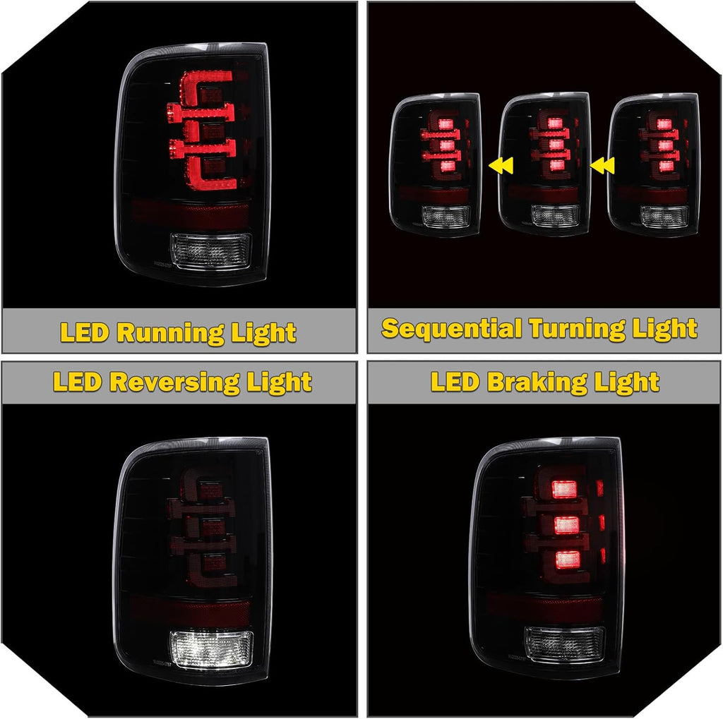 LED Taillights for 2004-2008 Ford F-150 Styleside Black Smoke Lens k7q