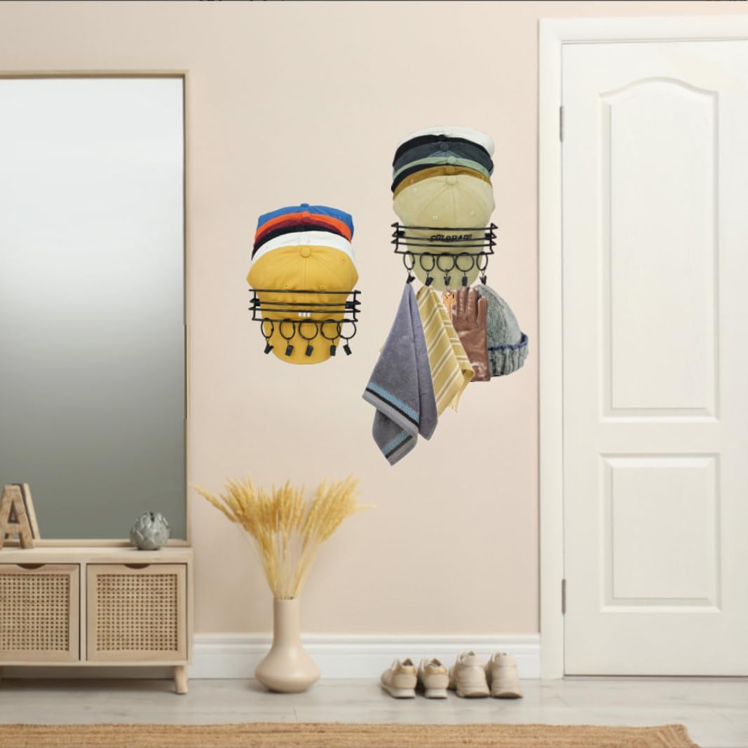 Wall Hat Rack with 10 Clips for Cap Storage, Black a7