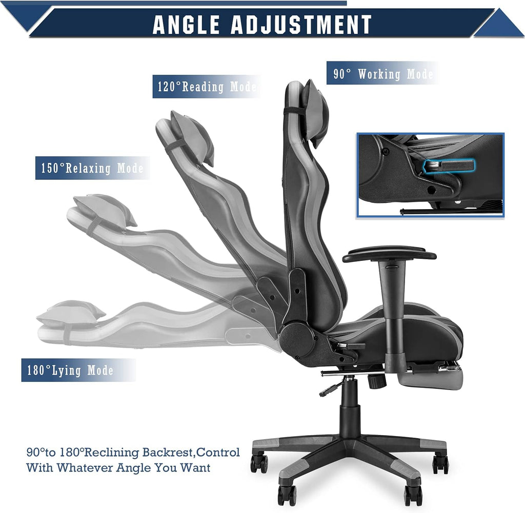 Gaming Chair with Footrest Adjustable Height Headrest Lumbar Pillow k7
