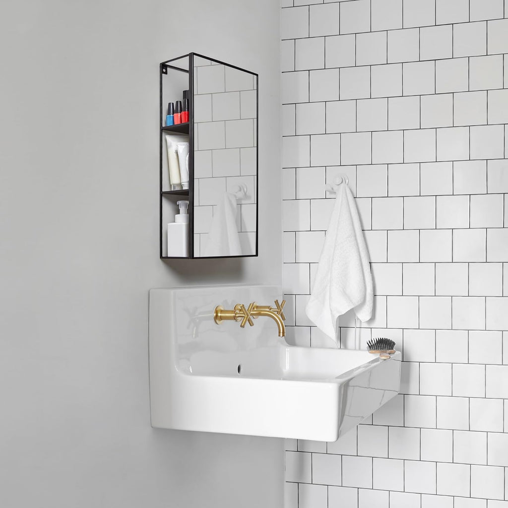 Black Metal Bathroom Mirror Cabinet 3 Shelves k7