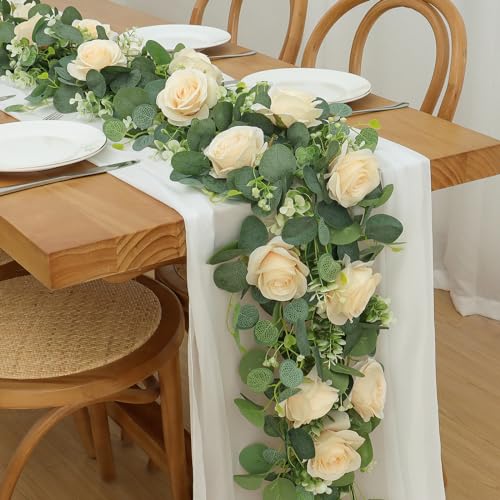Artificial Eucalyptus Rose Garland for Wedding Table Decor k7p