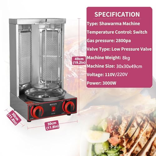 Chicken Shawarma Machine Countertop Rotisserie Grill Kebab Broiler Gas a7