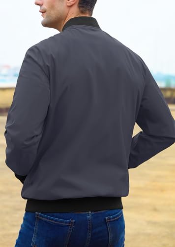 Men's Bomber Jacket Lightweight Full Zip Windbreaker Casual Golf a7