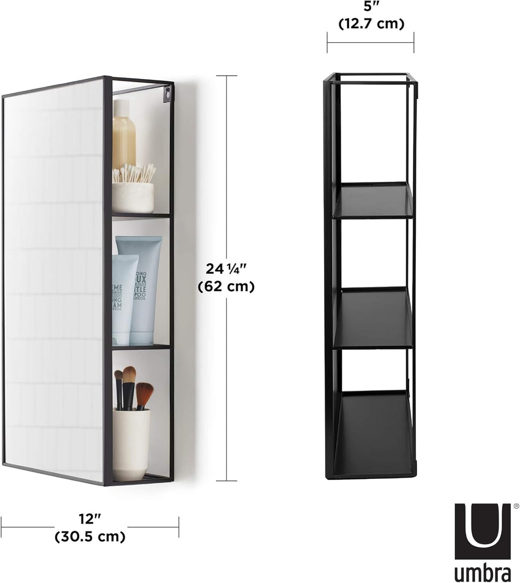 Black Metal Bathroom Mirror Cabinet 3 Shelves k7
