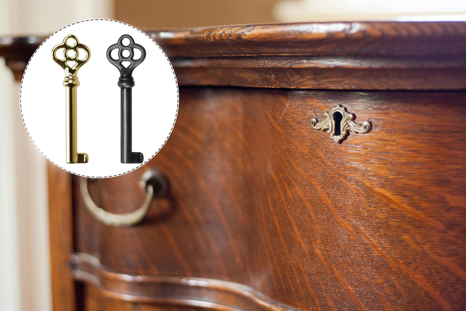 Skeleton Key Set for Antique Furniture and Cabinets 6 Keys k7