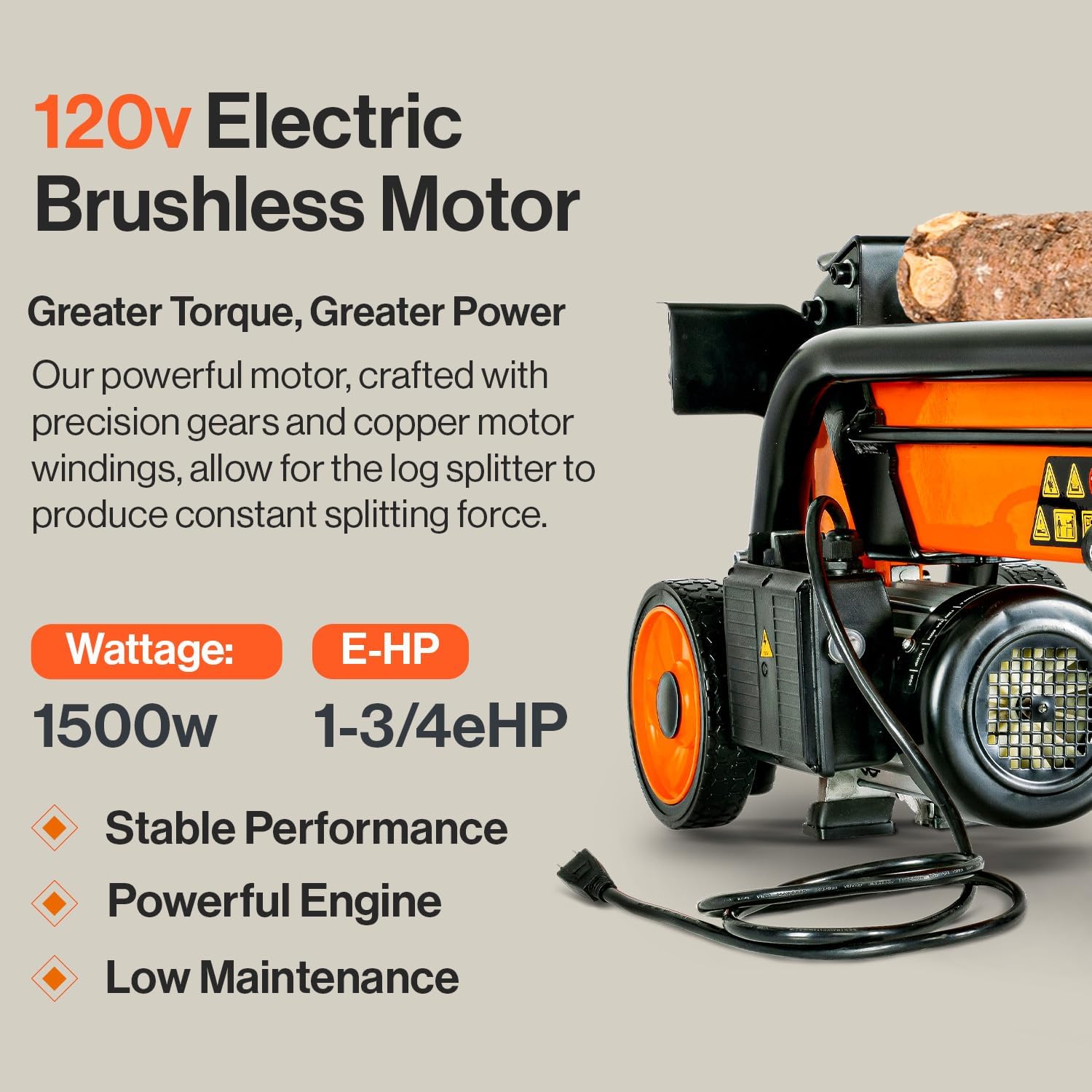 Electric Log Splitter 6 Ton Portable Horizontal A7k