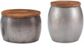 Home Square 2-Piece Set with Metal Drum Table and Drum Side Table in Silver