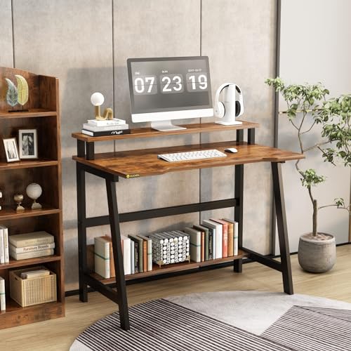Compact Desk with Monitor Stand Black k7m