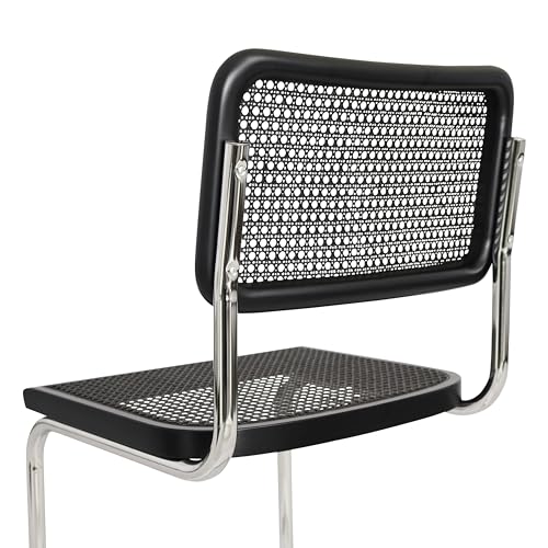 Cane Cantilever Side Chair Chrome Steel Frame Walnut A7