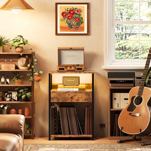 Record Player Stand with Vinyl Storage and Drawer a7k