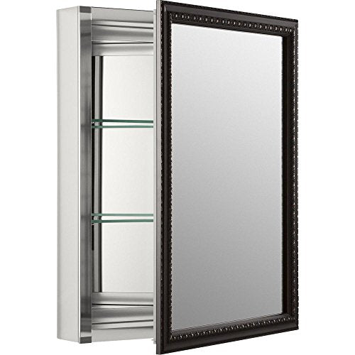 KOHLER 2967-BR1 20" W x 26" H Bathroom Medicine Cabinet with Framed Mirror Door, Recessed or Surface Mount Bathroom Wall Cabinet, Oil-Rubbed Bronze, Anodized Aluminum