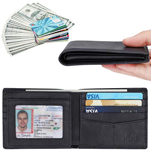 Men's Genuine Leather RFID Blocking Bifold Wallet k7p