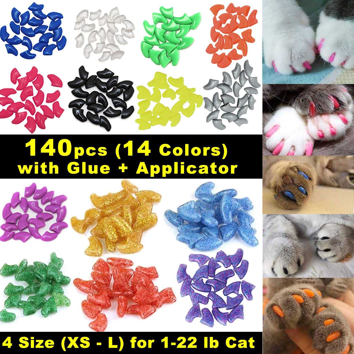Cat Nail Caps Soft Claws Covers with Glue Applicators Medium a7