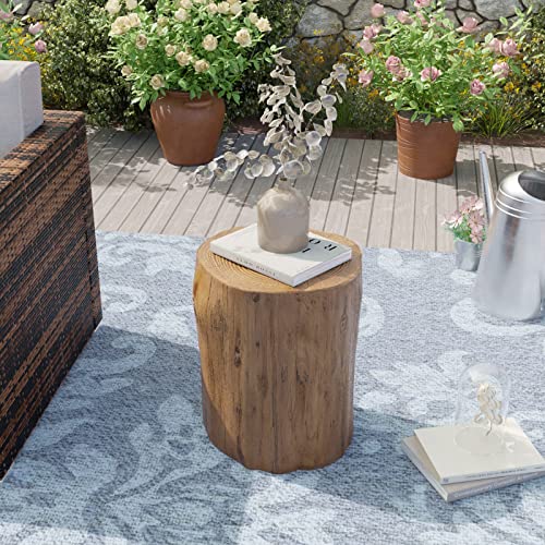 Rustic Stump Side Table Light Grey Wood-Look End Table k7m