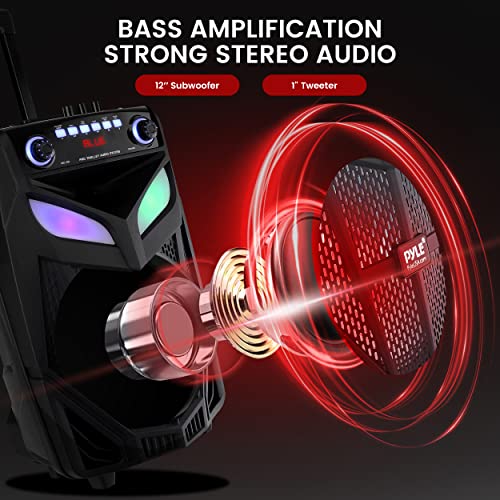 Pyle Portable Bluetooth PA Speaker 800W 12 Inch Indoor Outdoor Party Lights with Mic and Remote k7m