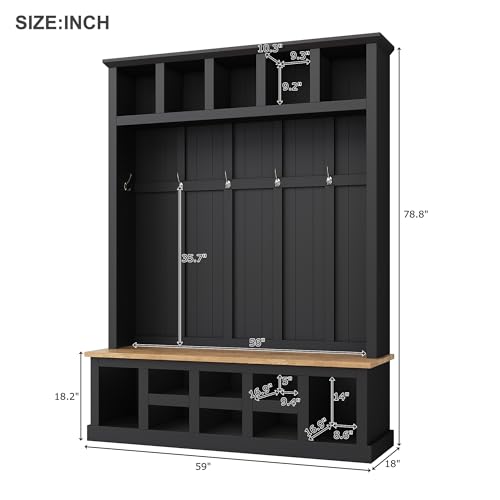 Hall Tree with Storage Bench and Coat Rack Black k7p