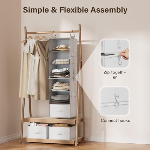 6-Shelf Hanging Closet Organizer with Removable Drawers k7m