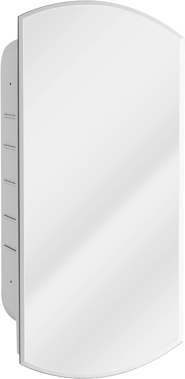 Recessed Medicine Cabinet Mirror with Beveled Edge, Adjustable Shelves, Frameless Arched Design 16x30 k7