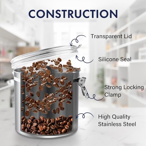 Stainless Steel Airtight Canister 165oz with Clear Lid k7p