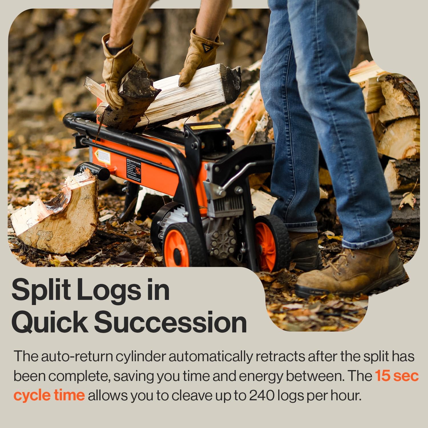 Electric Log Splitter 6 Ton Portable Horizontal A7k