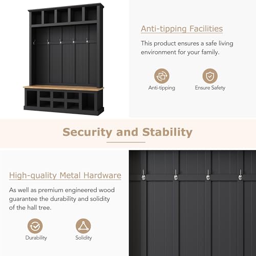 Hall Tree with Storage Bench and Coat Rack Black k7p