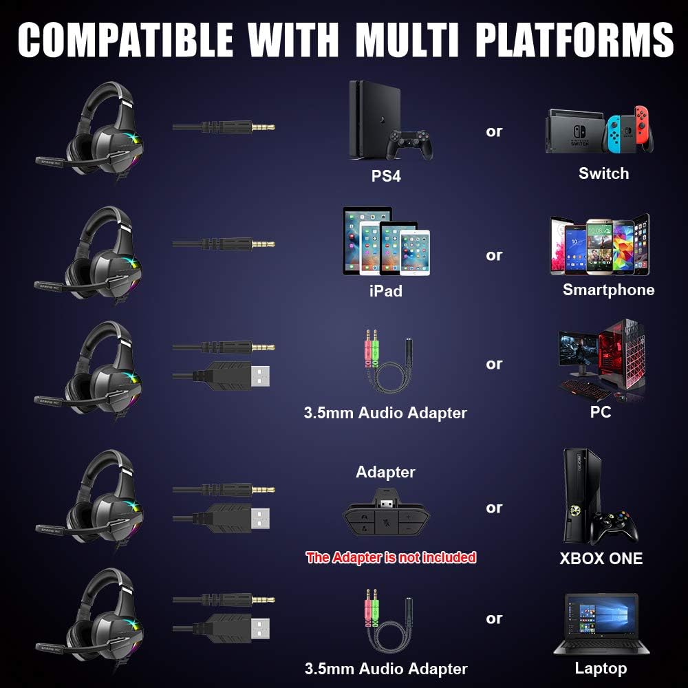 Gaming Headset for PS4 Xbox PC Surround Sound Noise Canceling Mic a7