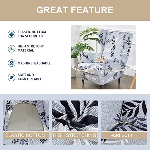 Wingback Chair Slipcover 2 Piece Jacquard Washable Furniture Protector q7m