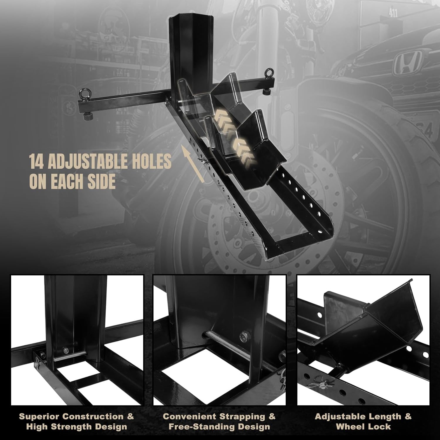 Motorcycle Trailer Wheel Chock Adjustable Heavy-Duty Steel 16-25 inch a7