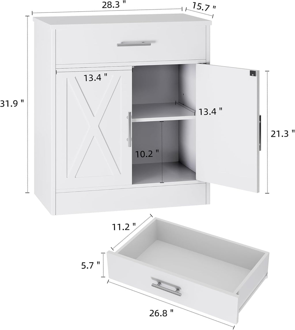 Modern Farmhouse Sideboard Buffet Cabinet with Storage 2 Doors Ivory White k7