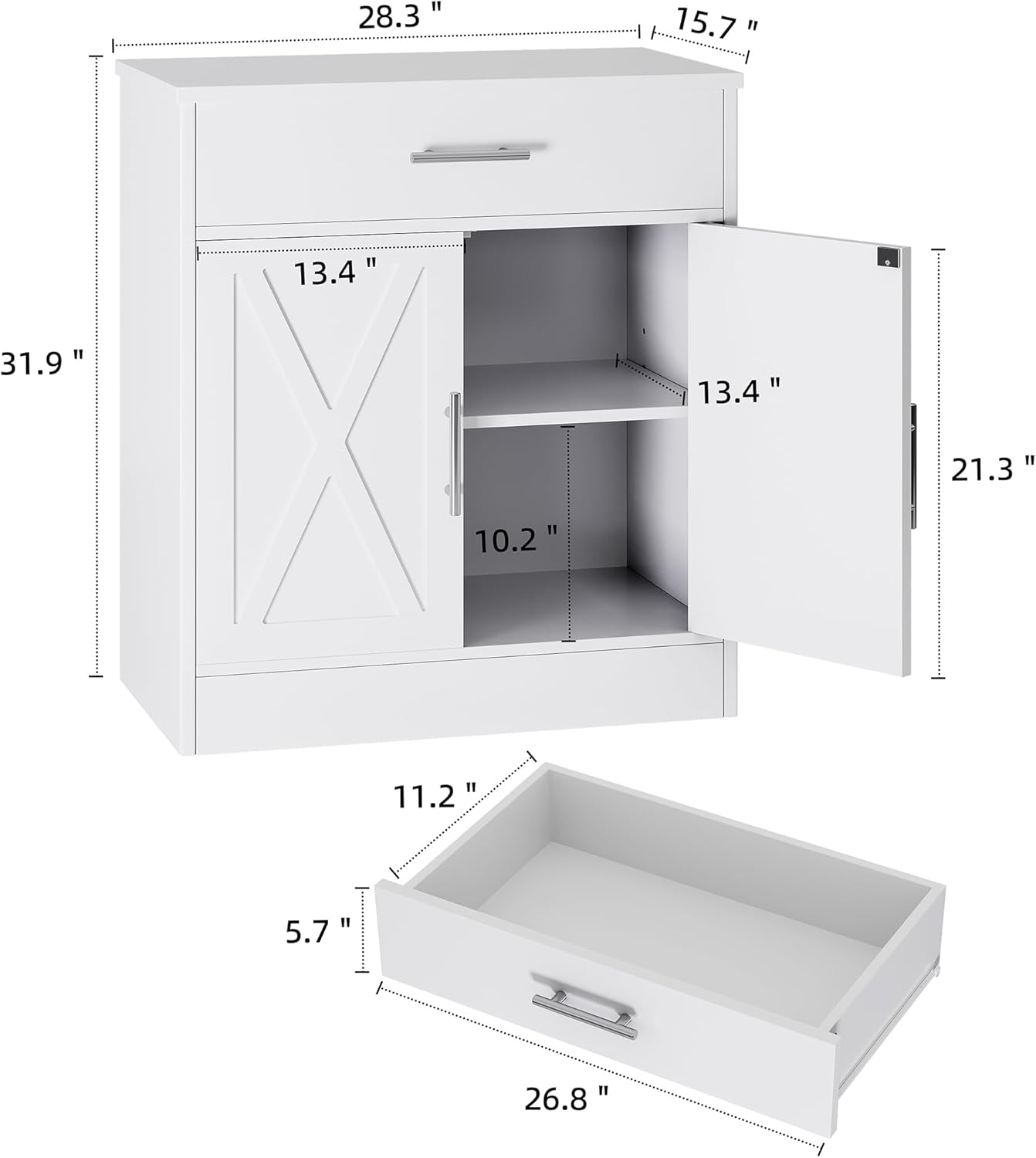 Modern Farmhouse Sideboard Buffet Cabinet with Storage 2 Doors Ivory White k7