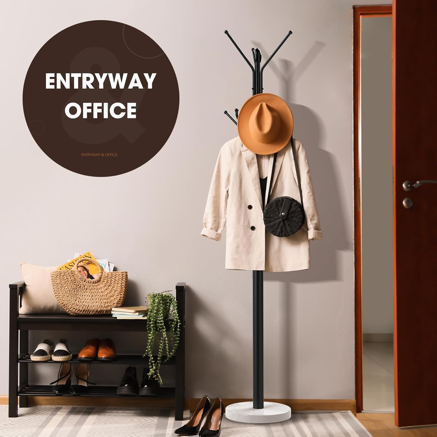 Coat Rack with 12 Storage Hooks, Marble Base7k