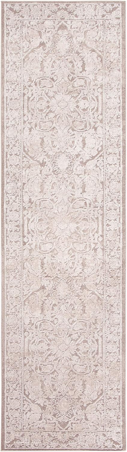 Vintage Distressed Runner Rug 2'3" x 12' Beige Cream a7