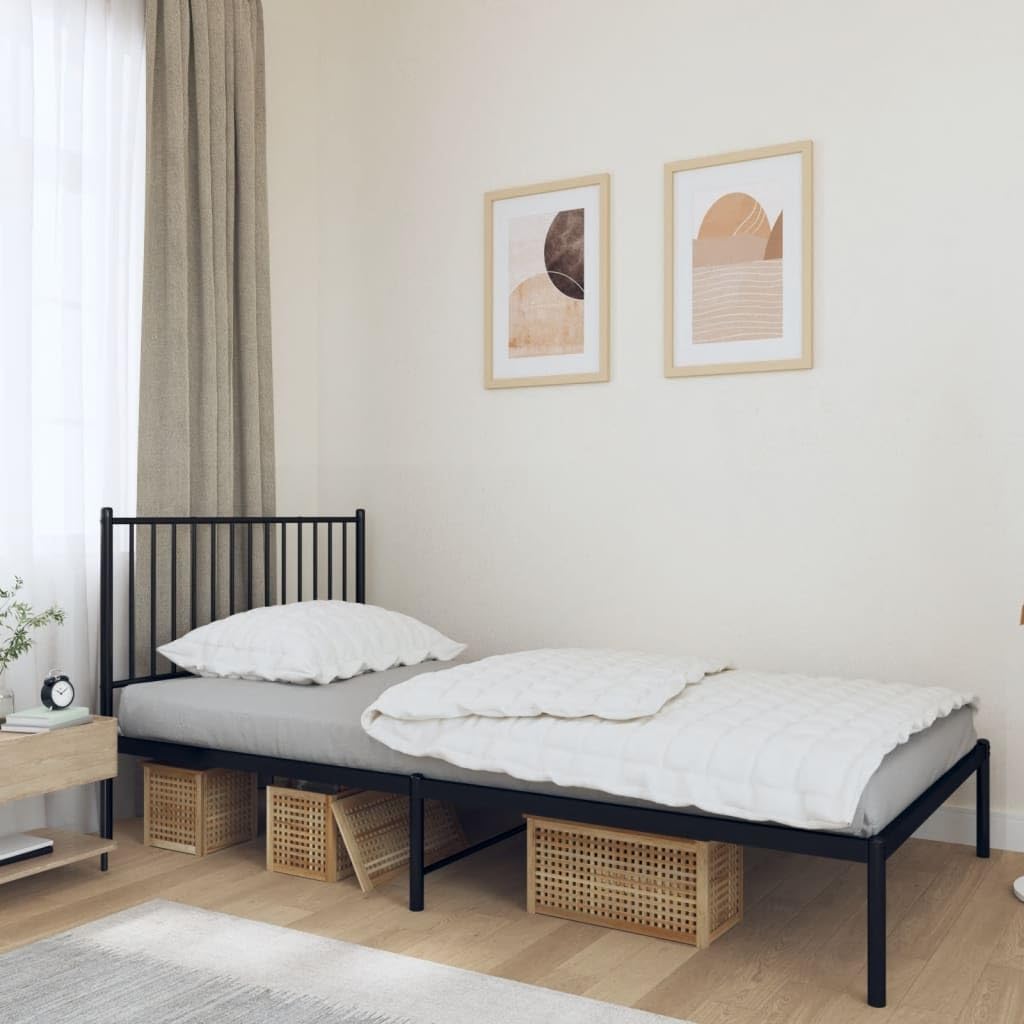 Metal Bed Frame with Headboard Black 39.4x78.7 k7p