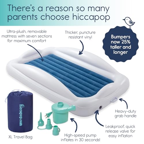 Inflatable Toddler Travel Bed with Safety Bumpers Portable Air Mattress Navy Blue k7
