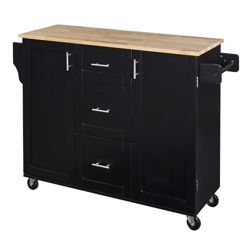 Kitchen Island Cart with Storage and 3 Drawers on Wheels Grey Blue k7m