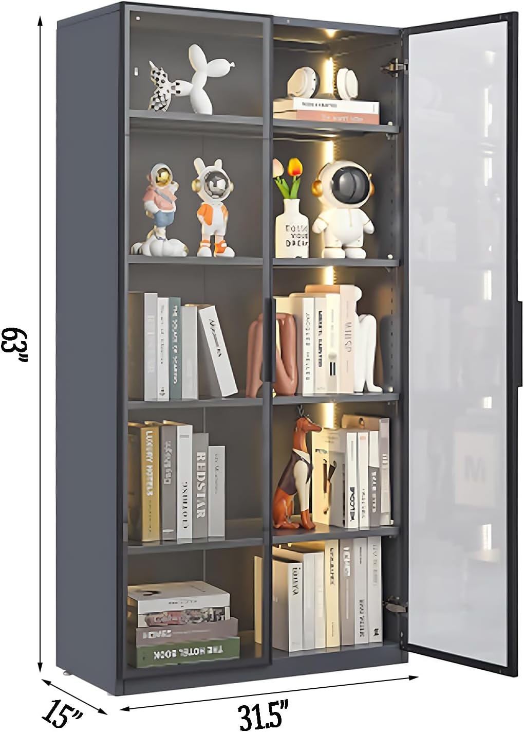 Glass Display Cabinet with LED Lights and 4-Tier Shelves a7